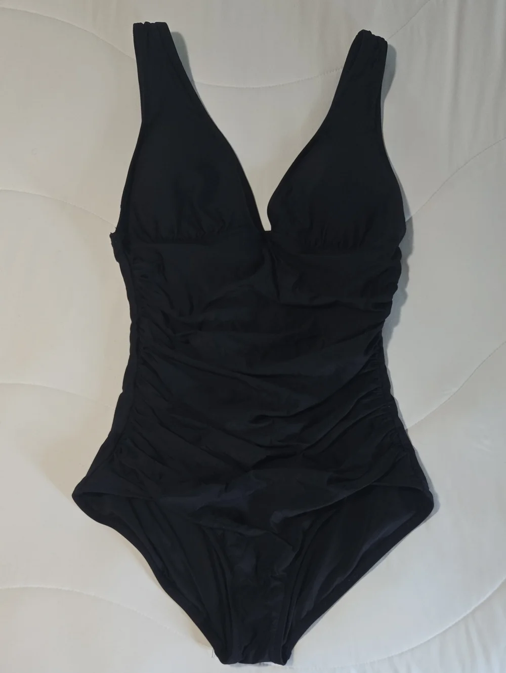 J. Crew Black One-Piece Swimsuit with Ruched Sides & Plunge Front Size 10